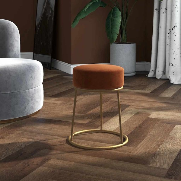 Hocker redondo marrón terciopelo