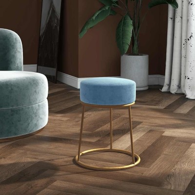Hocker redondo azul claro terciopelo