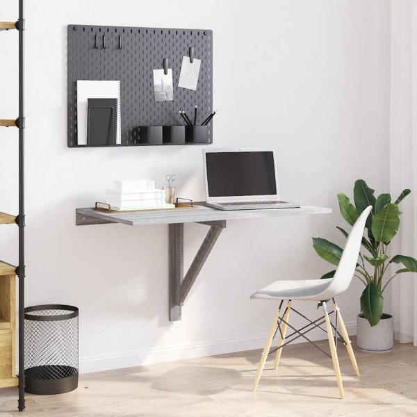 Mesa de pared plegable contrachapada gris Sonoma 100x60x56 cm