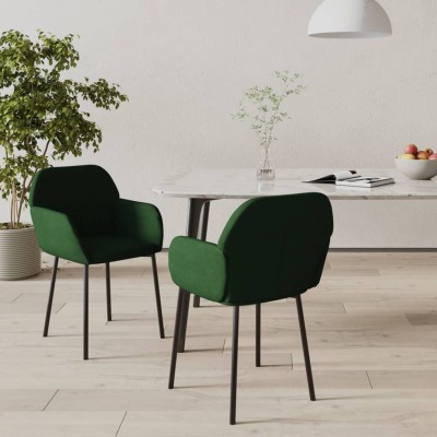Sillas de comedor 2 unidades terciopelo verde oscuro