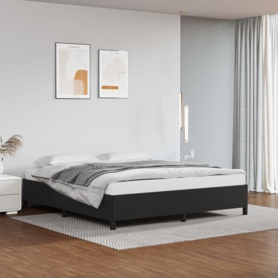 Estructura de cama sin colchón cuero sintético negro 180x200 cm