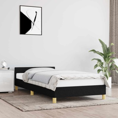 Estructura de cama con cabecero sin colchón tela negro 90x190cm