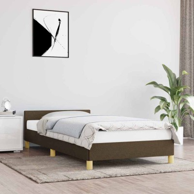 Estructura de cama sin colchón tela marrón oscuro 90x190 cm