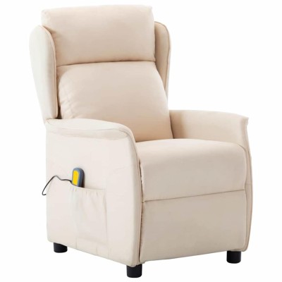 Silla de masaje con cojín Crema 67.5 x 93.5 x 101.5 cm tela