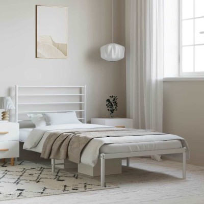 Estructura cama sin colchón con cabecero metal blanco 100x200cm