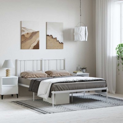 Estructura cama sin colchón con cabecero metal blanco 150x200cm