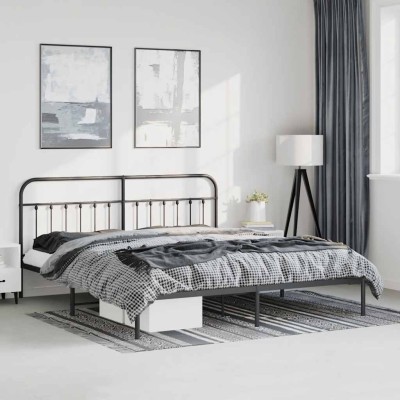 Estructura cama sin colchón con cabecero metal negro 193x203 cm