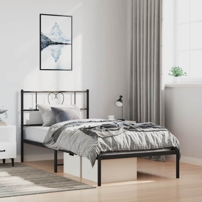 Estructura cama sin colchón con cabecero metal negro 100x190 cm