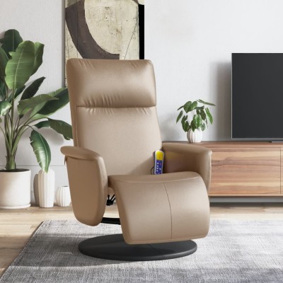 Sillón reclinable masaje reposapiés cuero sintético capuchino