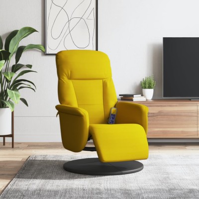 Sillón reclinable masaje con reposapiés terciopelo amarillo