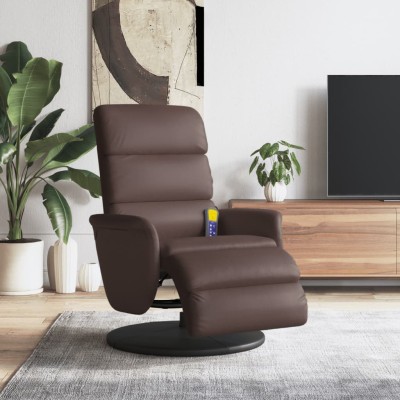 Sillón reclinable masaje con reposapiés cuero sintético marrón