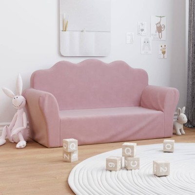 Sofá para niños de 2 plazas felpa suave rosa
