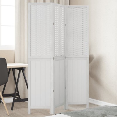 Biombo separador de 3 paneles madera maciza Paulownia blanco