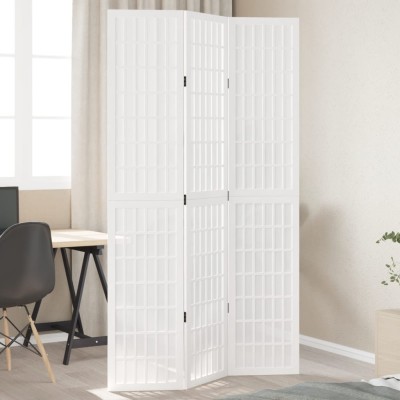Biombo separador de 3 paneles madera maciza Paulownia blanco
