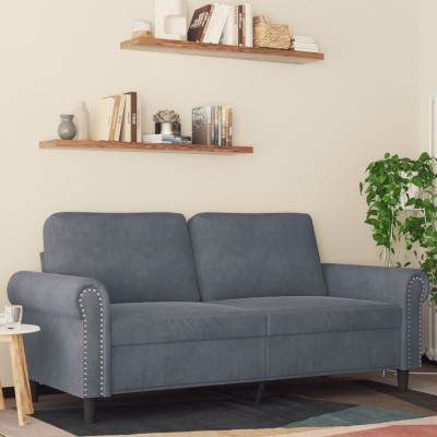 Sofá de 2 plazas de terciopelo gris oscuro 140 cm