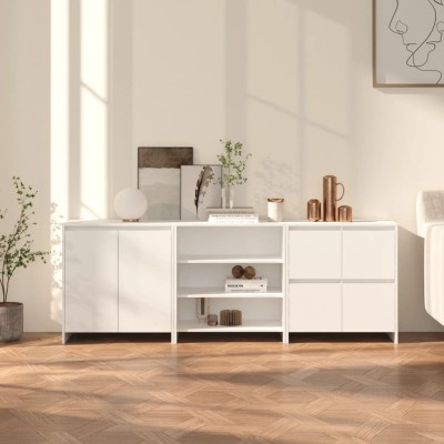 Aparador de 3 piezas madera contrachapada blanco