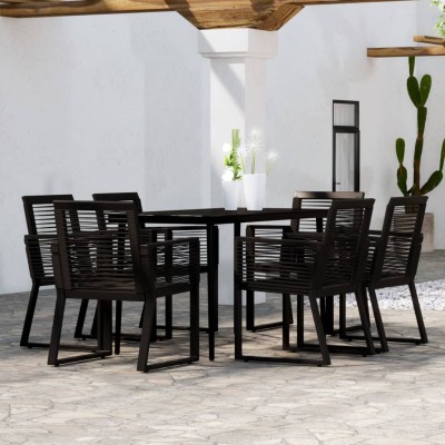 Juego de comedor para jardín 7 piezas negro