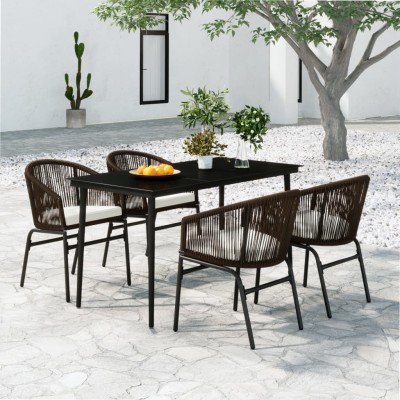 Juego de comedor de jardín 5 piezas con cojines marrón