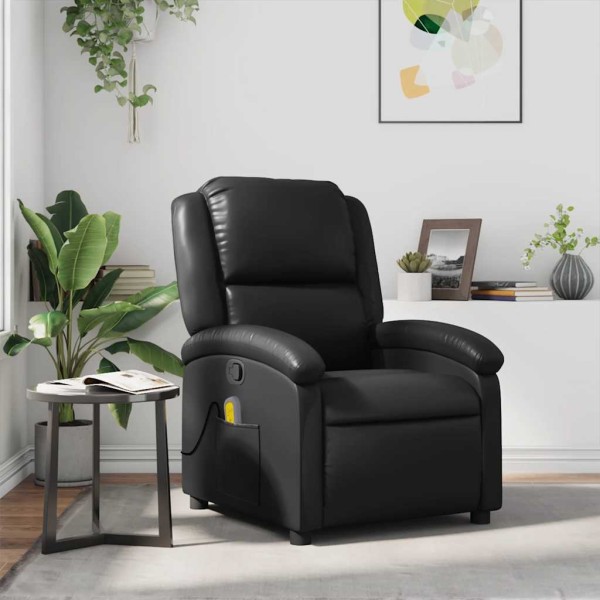 Sillón de masaje reclinable cuero sintético negro