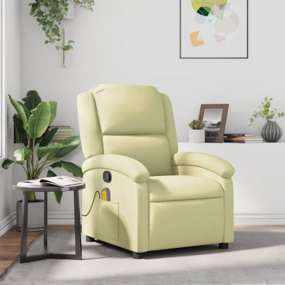 Sillón reclinable de masaje cuero auténtico crema