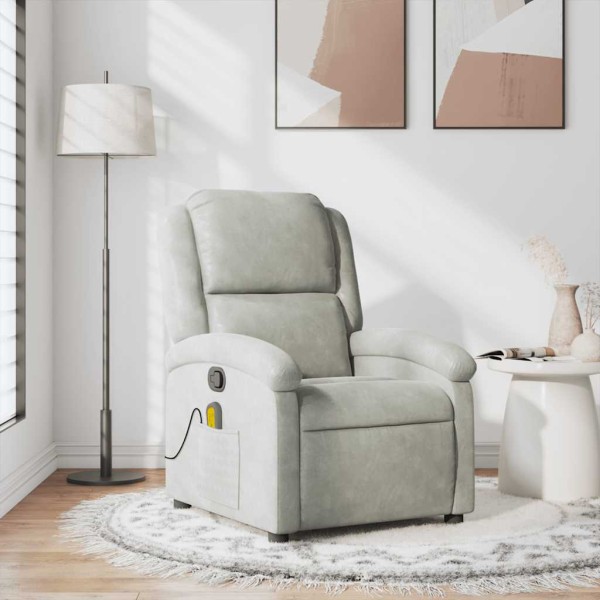 Sillón reclinable de masaje terciopelo gris claro