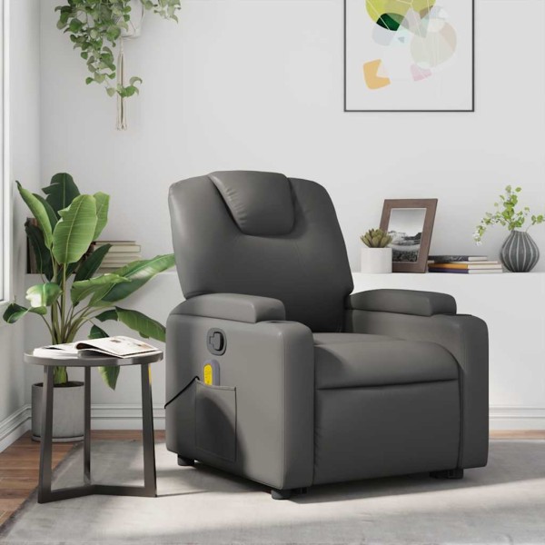 Sillón de masaje reclinable cuero sintético gris