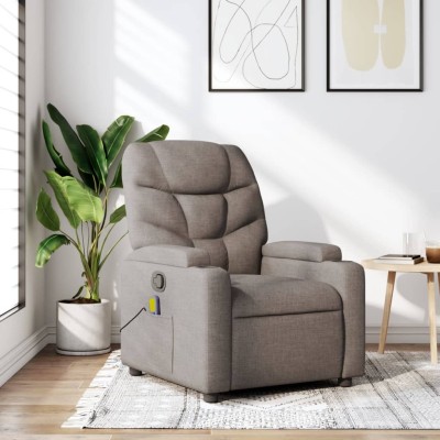 Sillón de masaje reclinable de tela gris taupé