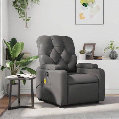 Sillón de masaje reclinable cuero sintético gris