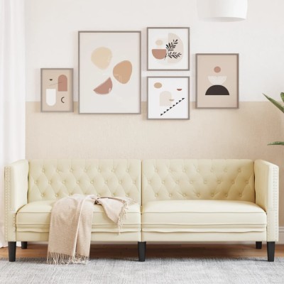 Sofá Chesterfield de 3 plazas cuero artificial blanco crema