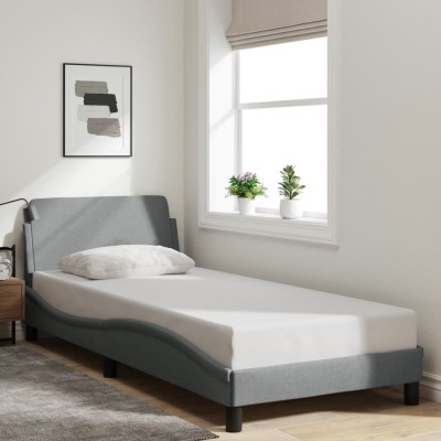 Estructura de cama sin colchón tela gris claro 90x190 cm