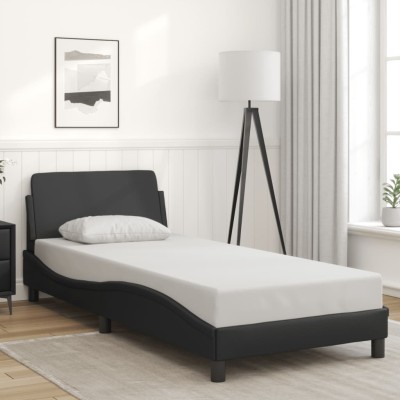 Estructura de cama sin colchón cuero sintético negro 90x190 cm