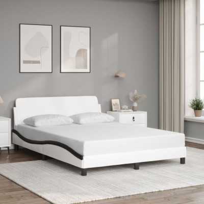 Cama sin colchón cuero sintético blanco negro 140x200 cm