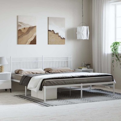 Estructura cama sin colchón con cabecero metal blanco 193x203cm
