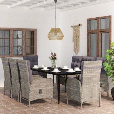 Juego de comedor de jardín 9 piezas gris y negro