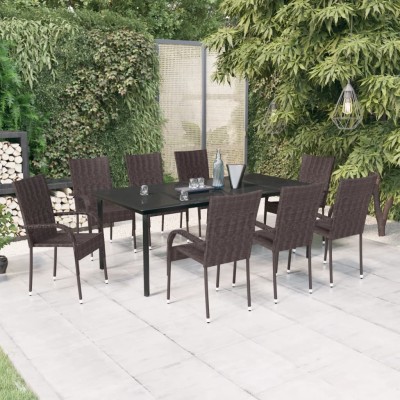 Juego de comedor para jardín 9 piezas marrón y negro
