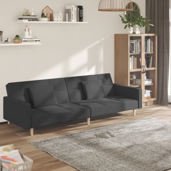 Sofá cama de 2 plazas con dos almohadas tela gris oscuro