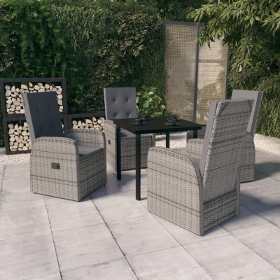 Juego de comedor de jardín 5 piezas con cojines gris