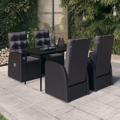 Juego de comedor de jardín 5 piezas con cojines negro