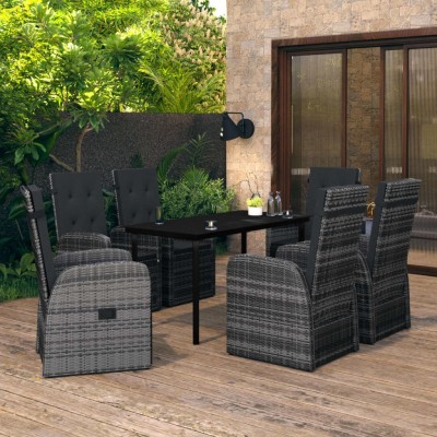 Juego de comedor de jardín 7 piezas con cojines gris