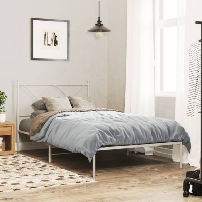 Estructura cama sin colchón con cabecero metal blanco 100x200cm