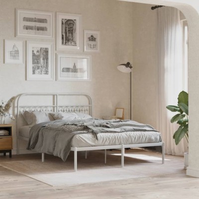 Estructura cama sin colchón con cabecero metal blanco 140x190cm