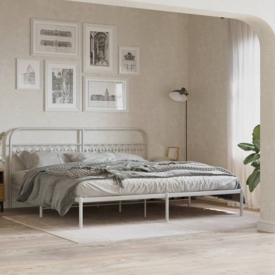 Estructura cama sin colchón con cabecero metal blanco 193x203cm
