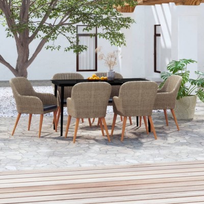 Juego de comedor para jardín 7 piezas con cojines marrón