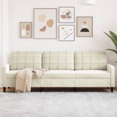 Sofá de 3 plazas terciopelo color crema 210 cm