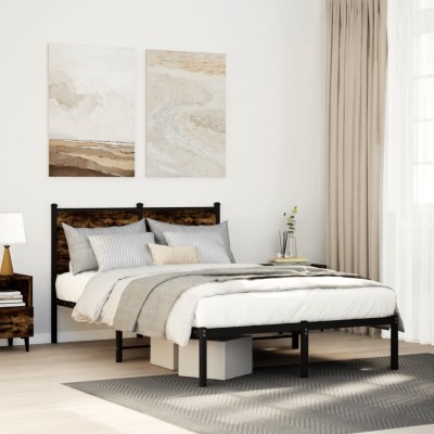 Estructura de cama sin colchón metal roble ahumado 120x200 cm