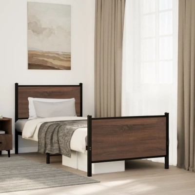 Estructura de cama sin colchón metal marrón roble 90x190 cm