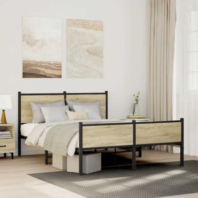 Estructura de cama sin colchón metal roble Sonoma 140x200 cm