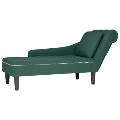 Tumbona almohada y reposabrazo derecho terciopelo verde oscuro