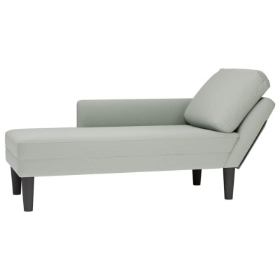 Tumbona almohada y reposabrazo derecho terciopelo gris claro