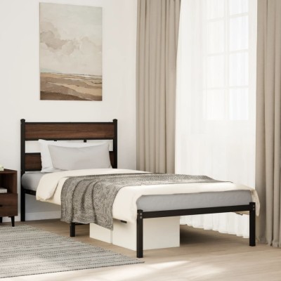 Estructura cama con cabecero sin colchón marrón roble 100x200cm